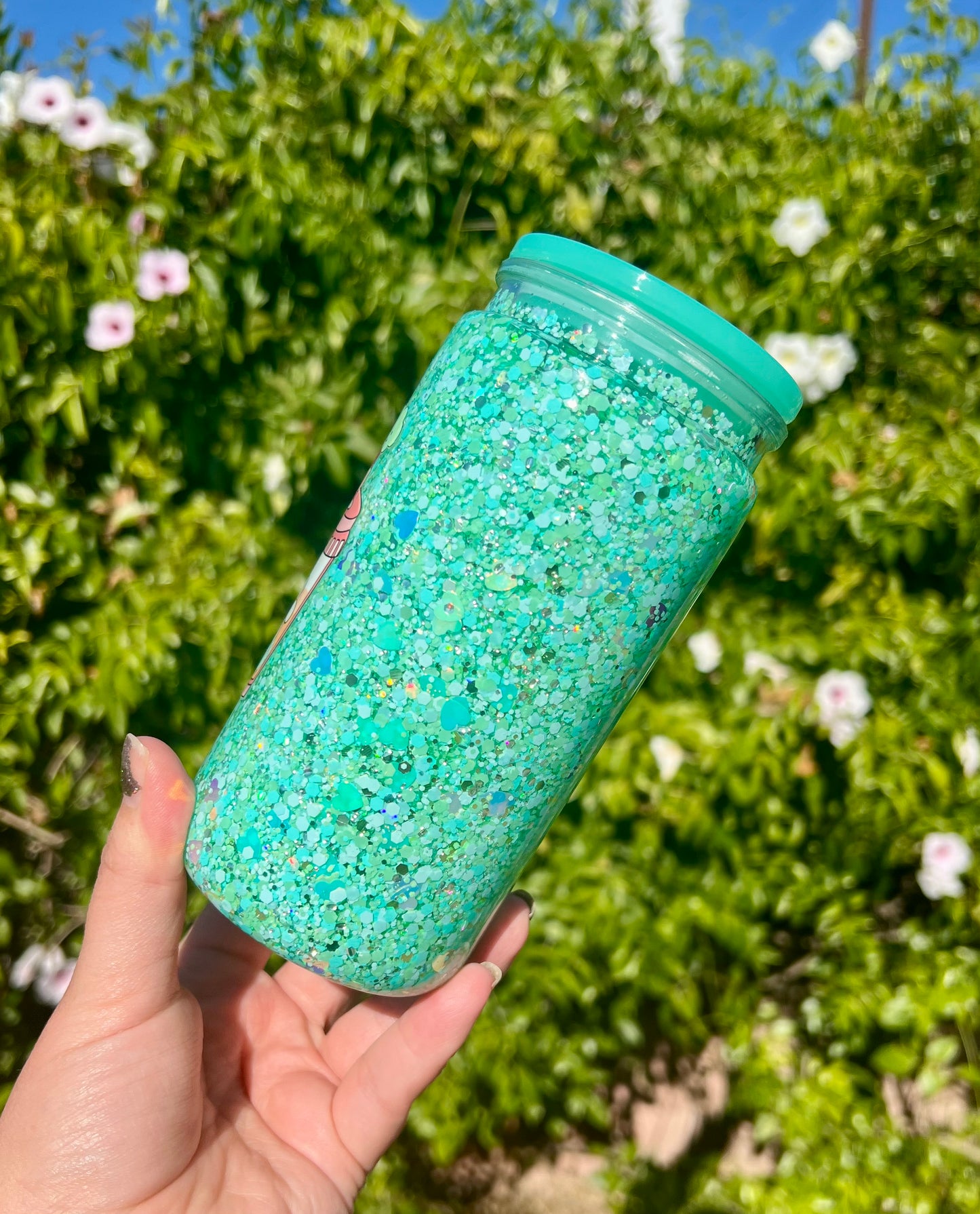 16 oz Acrylic Snow Globe Coffee & Books Glitter Tumbler