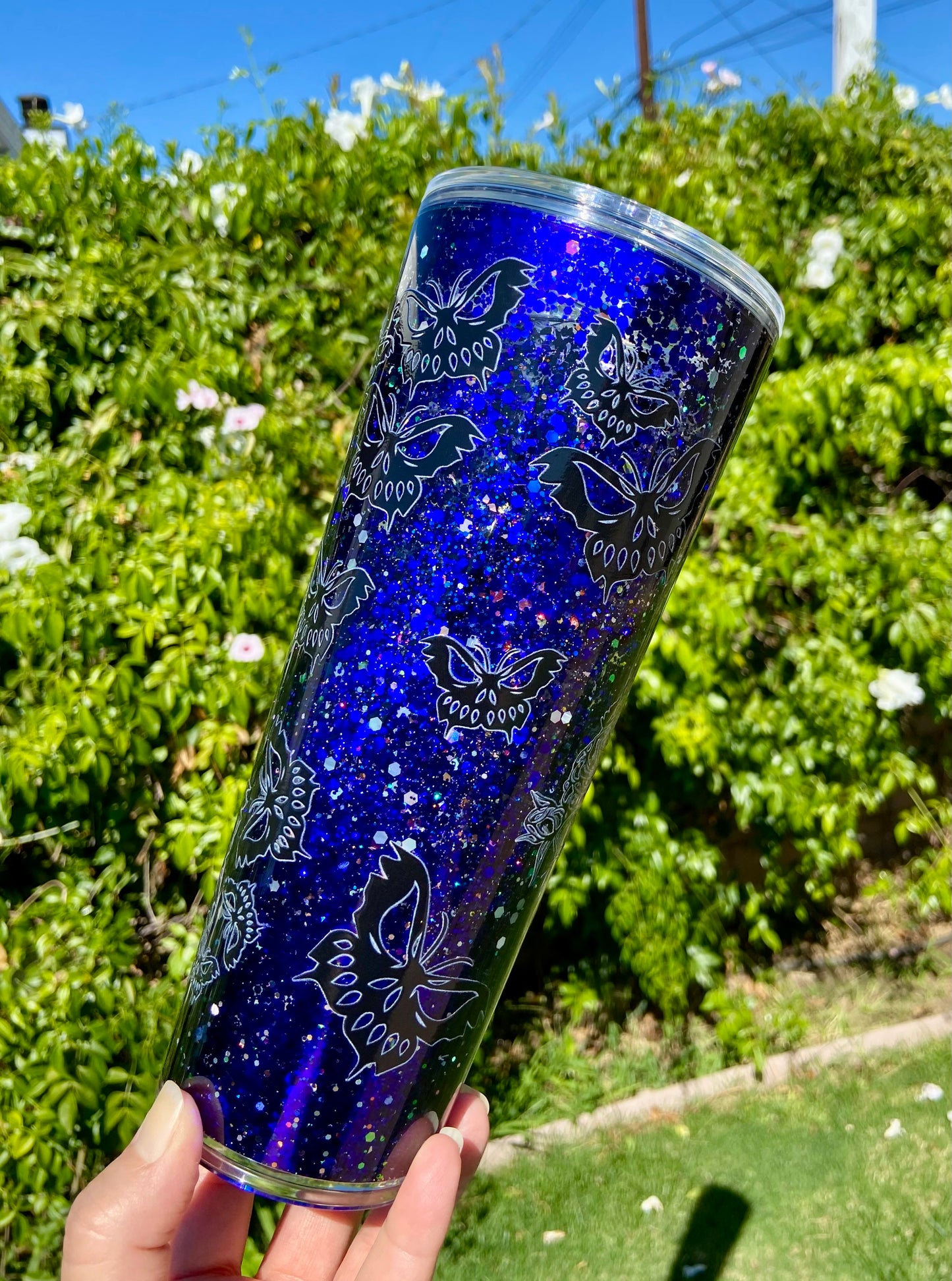 24 oz Acrylic Snow Globe Skull Butterfly Tumbler