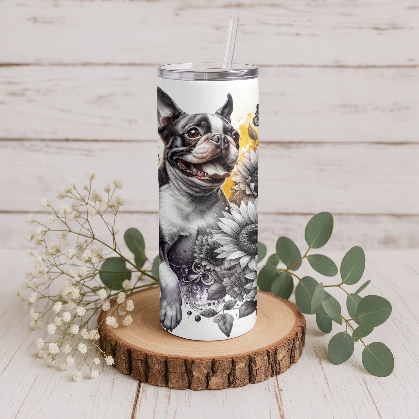 Boston Terrier Floral 20 oz. Skinny Tumbler