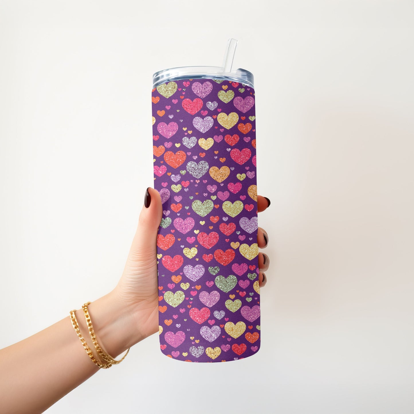 Glitter Hearts 20 oz. Skinny Tumbler