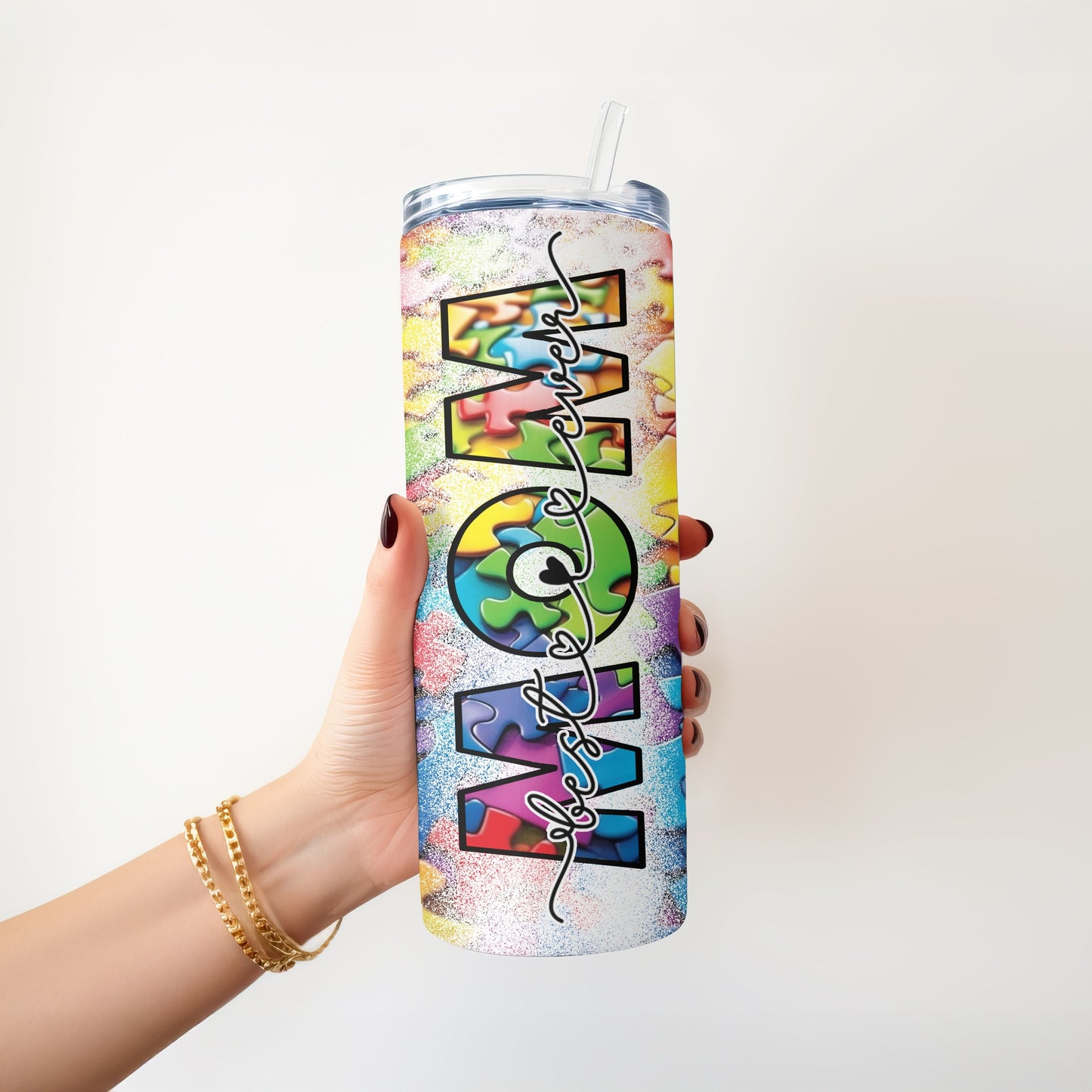 Mom Autism Puzzle Piece 20 oz. Skinny Tumbler