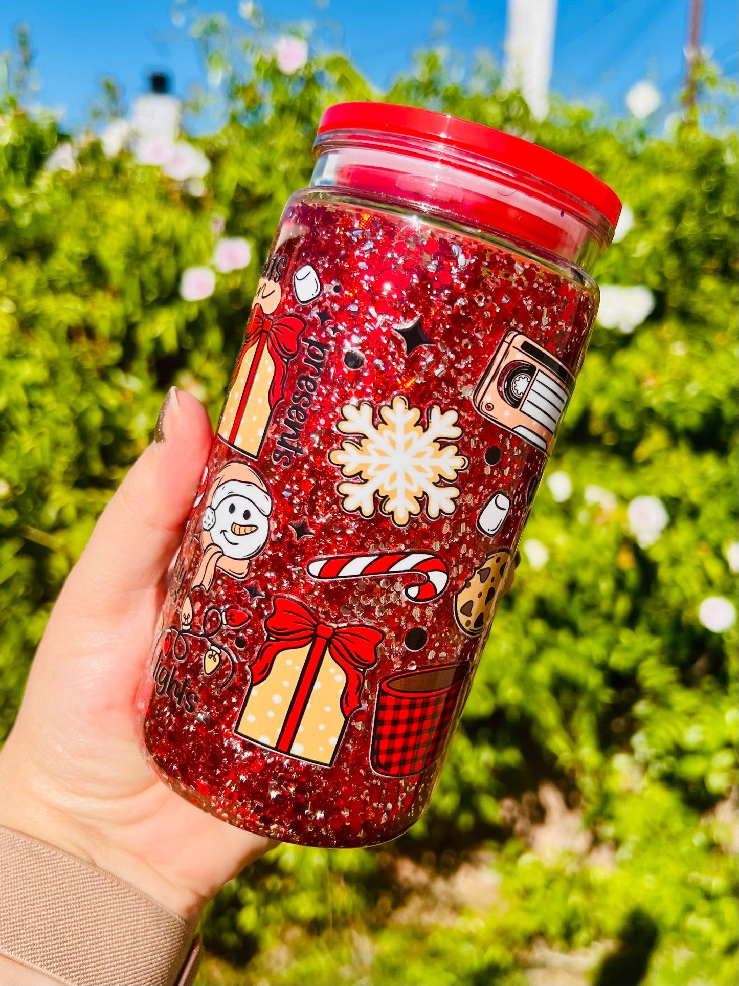 16 oz Acrylic Snow Globe Christmas Season Glitter Tumbler