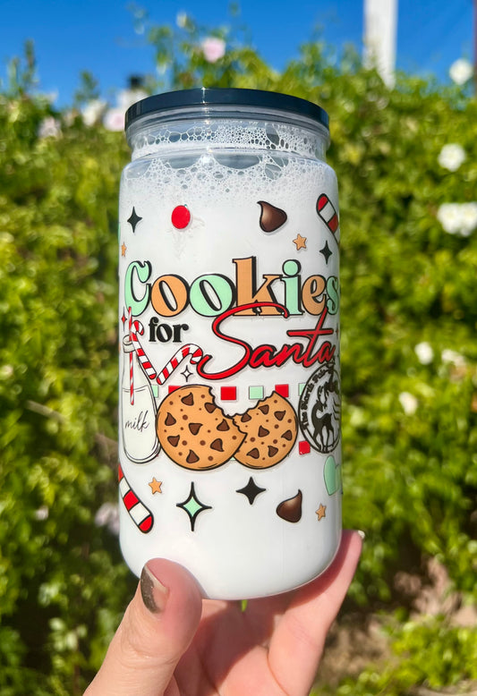 16 oz Acrylic Snow Globe Milk and Cookies for Santa Tumbler