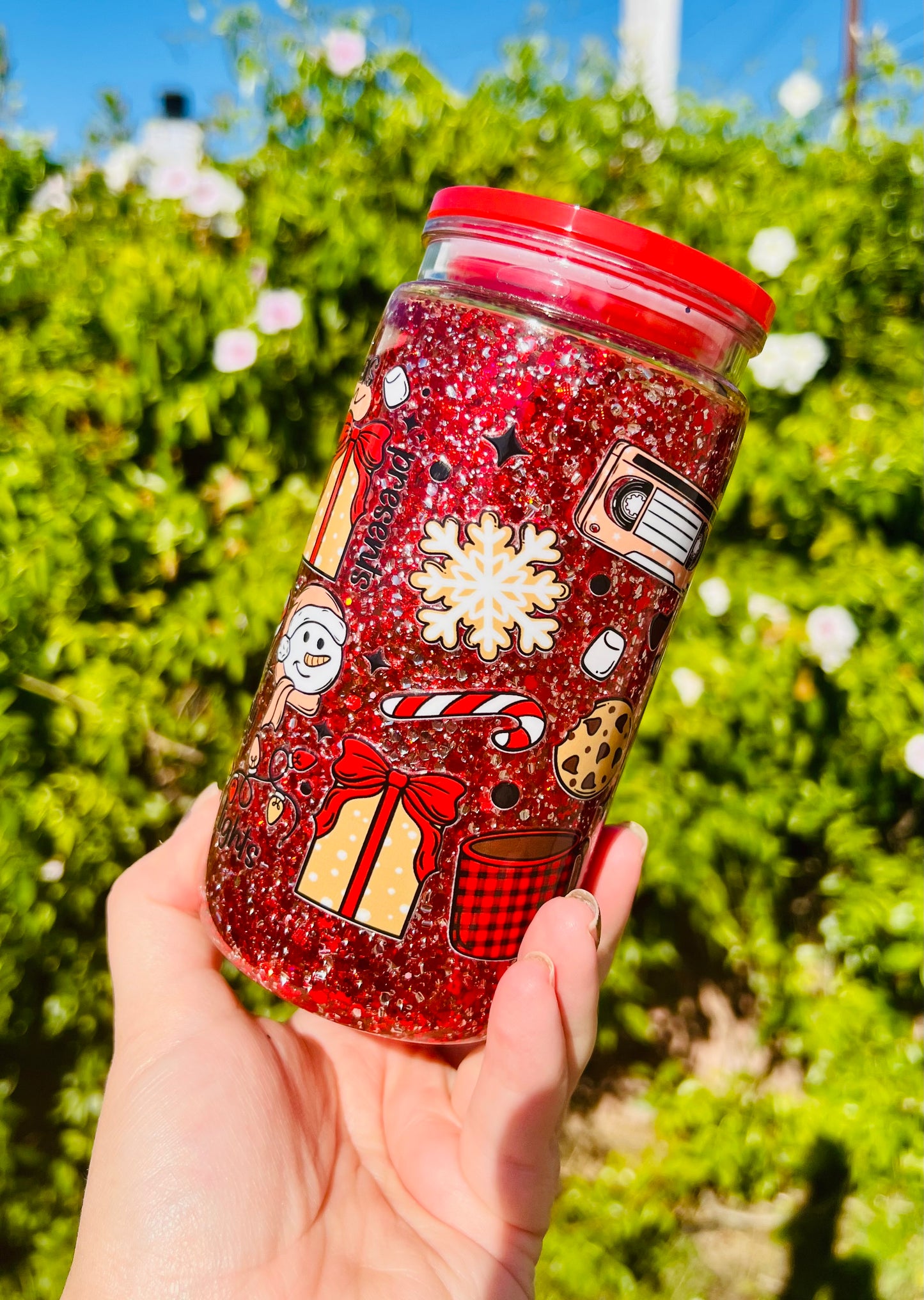 16 oz Acrylic Snow Globe Christmas Season Glitter Tumbler