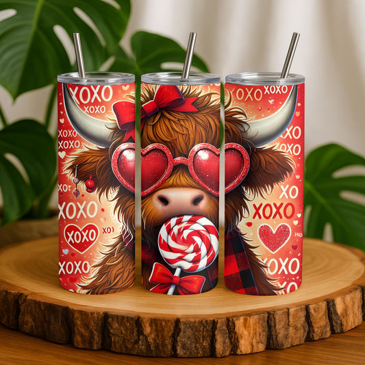 XOXO Highland Cow 20 oz. Skinny Tumbler