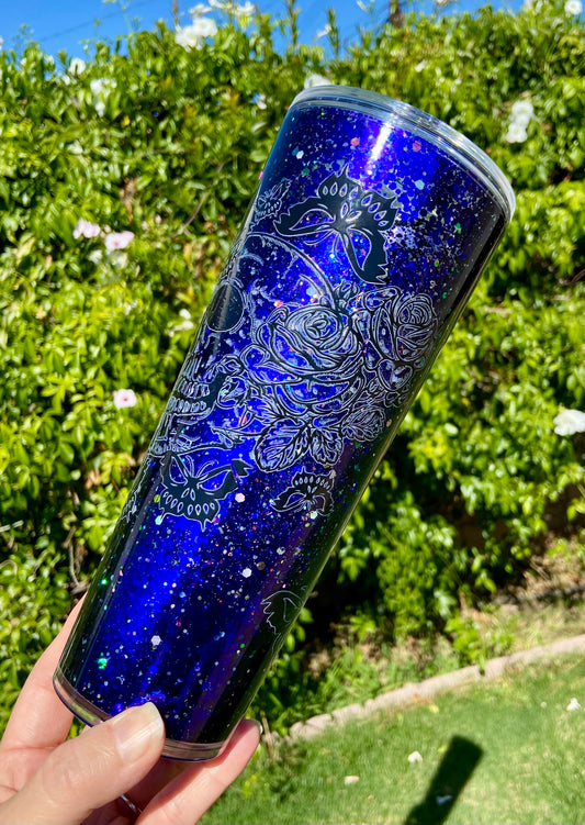 24 oz Acrylic Snow Globe Skull Butterfly Tumbler