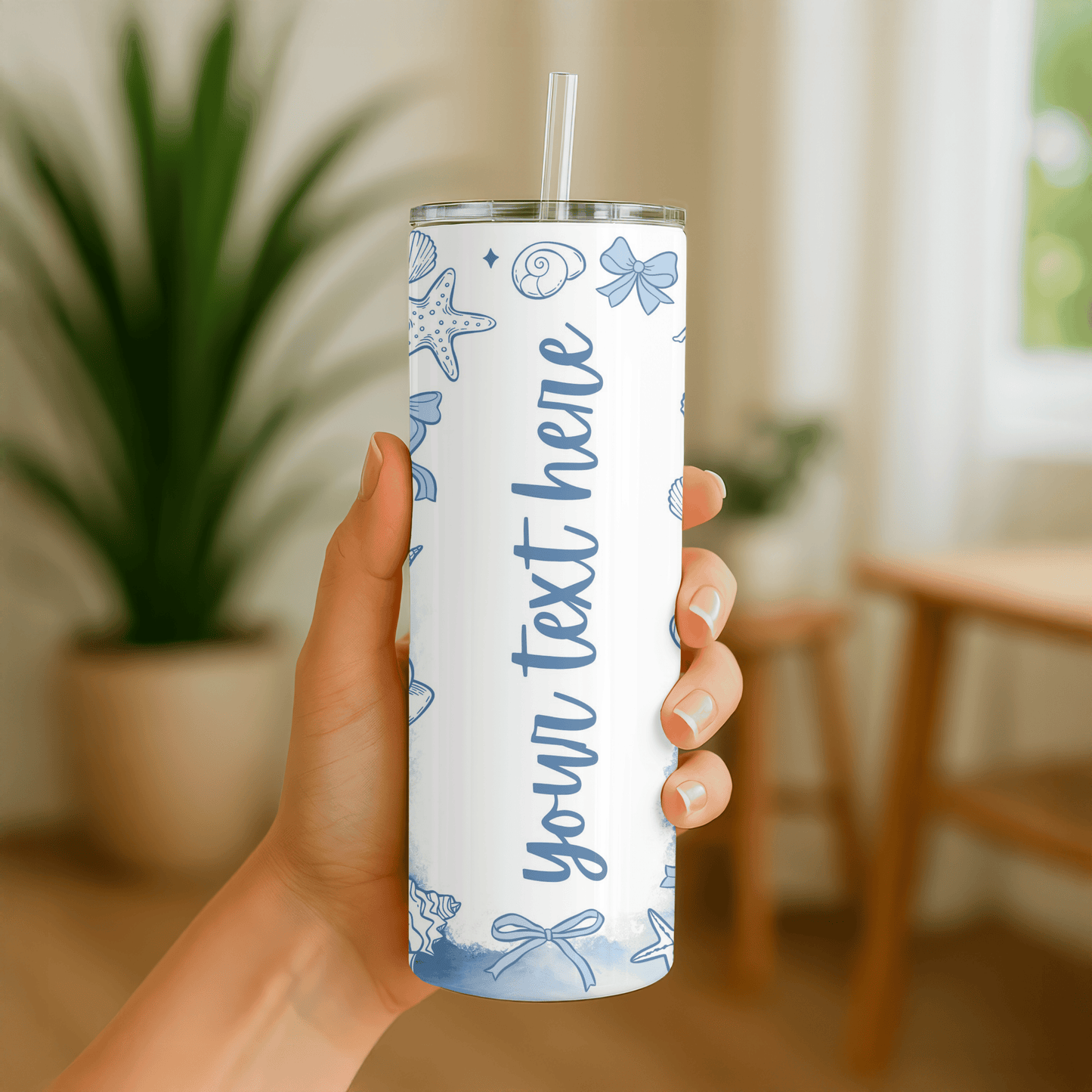 Personalized coastal Seashell , 20 oz Skinny Tumbler