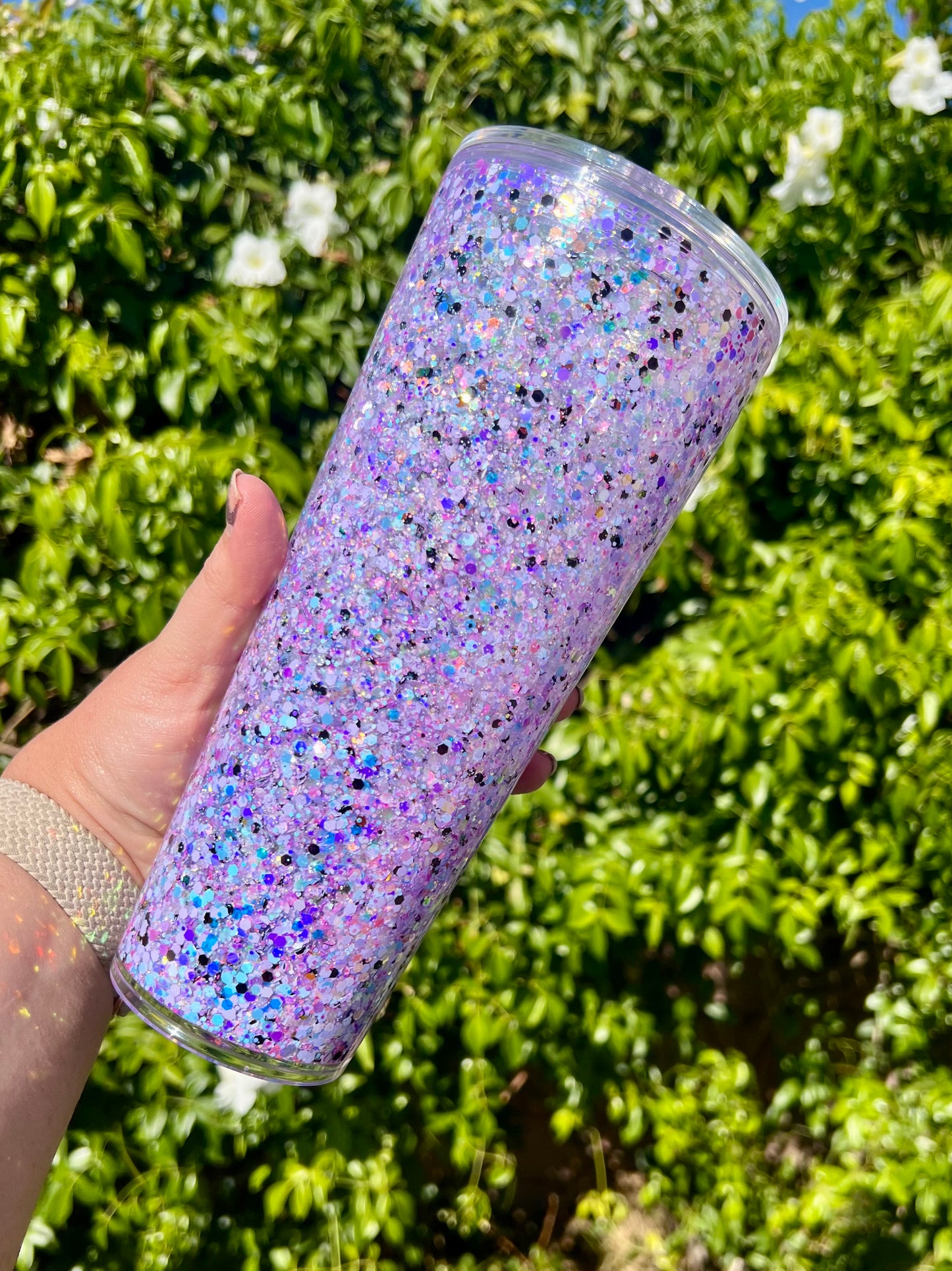 24 oz Acrylic Snow Globe Customer Glitter Mix Tumbler