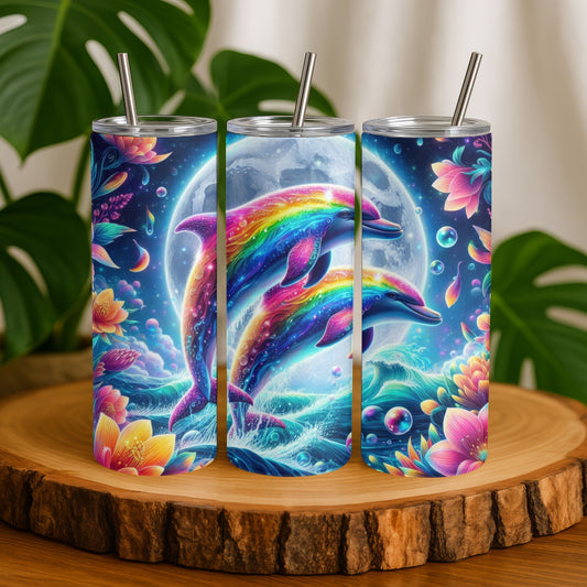 Dolphin Rainbow Moon 20 oz. Skinny Tumbler