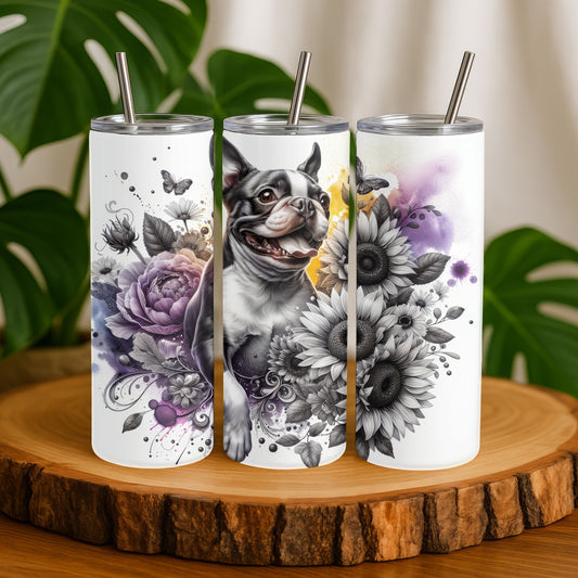 Boston Terrier Floral 20 oz. Skinny Tumbler