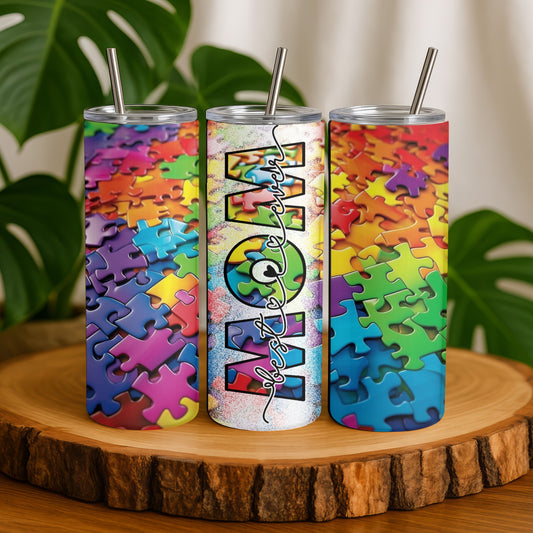 Mom Autism Puzzle Piece 20 oz. Skinny Tumbler