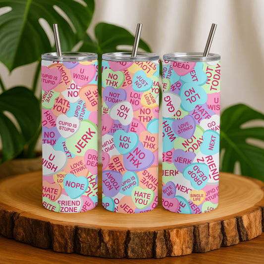 Candy Hearts Valentines Day 20 oz. Skinny Tumbler