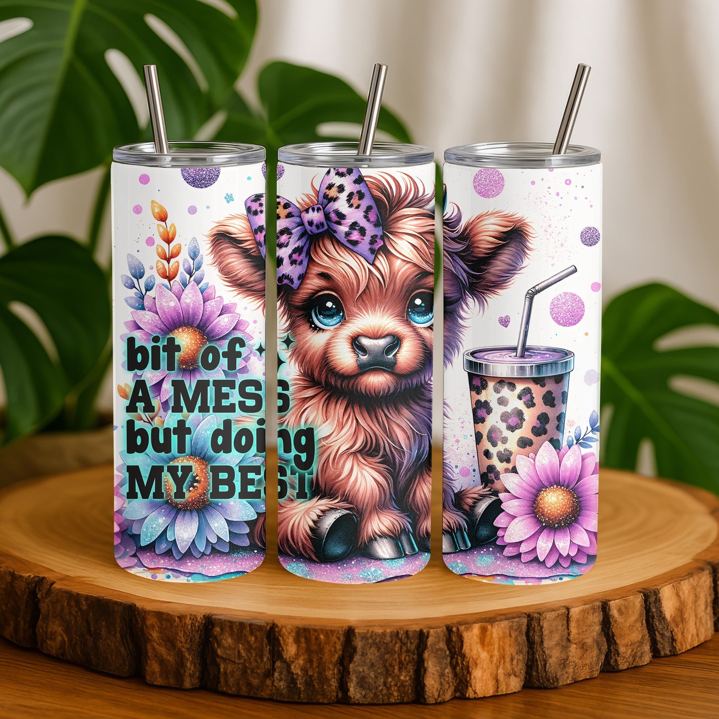 Bit of a Mess Highland Cow 20 oz. Skinny Tumbler