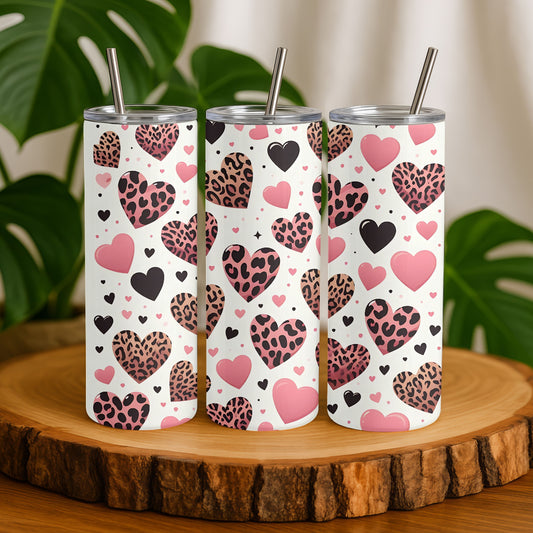 Valentines Day Animal Print Hearts  20 oz. Skinny Tumbler