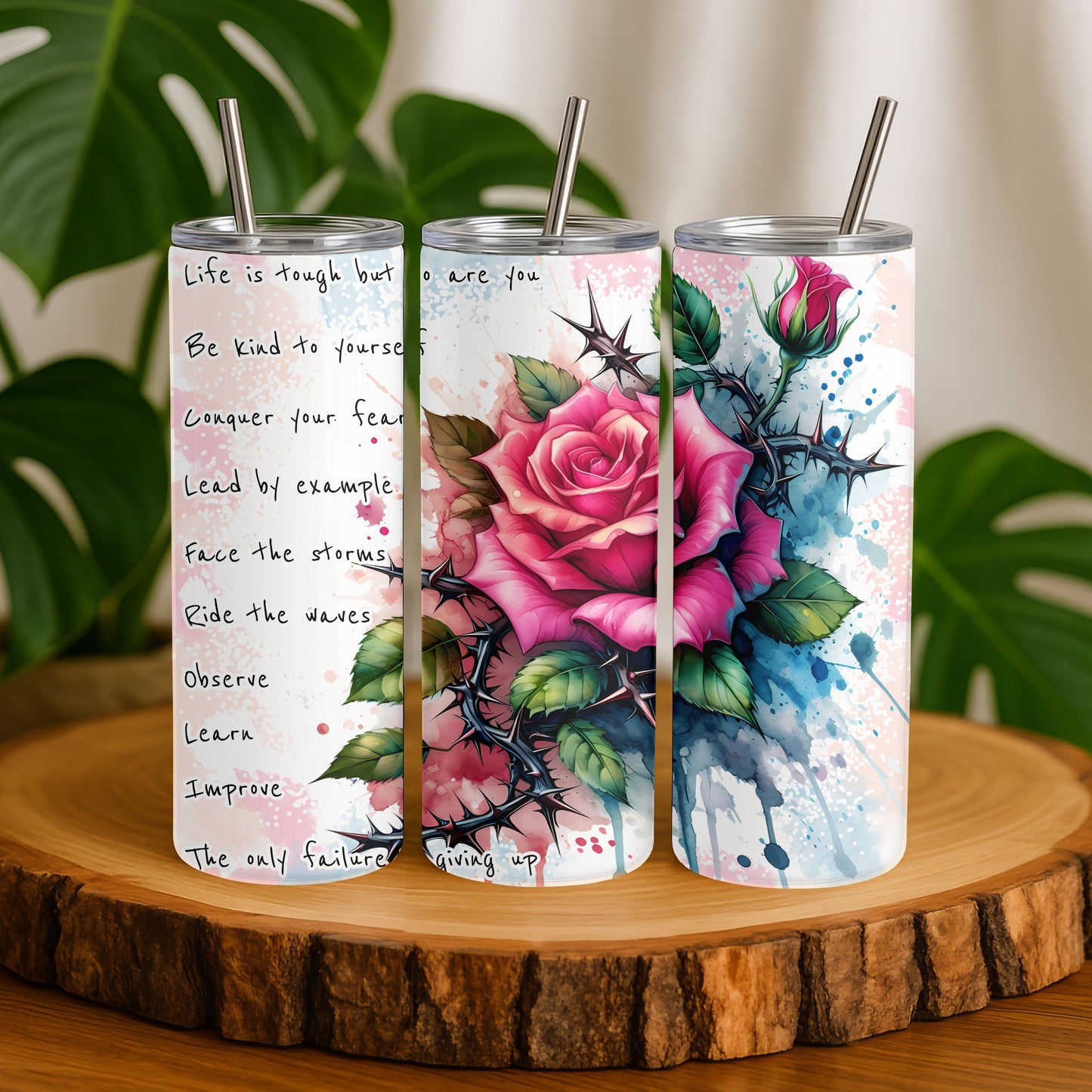 Motivational Rose Thorn 20 oz. Skinny Tumbler
