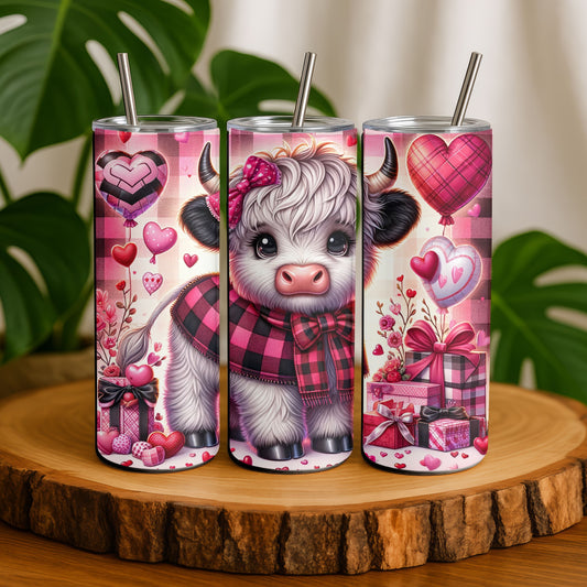 Baby Highland Cow Valentines Day 20 oz. Skinny Tumbler