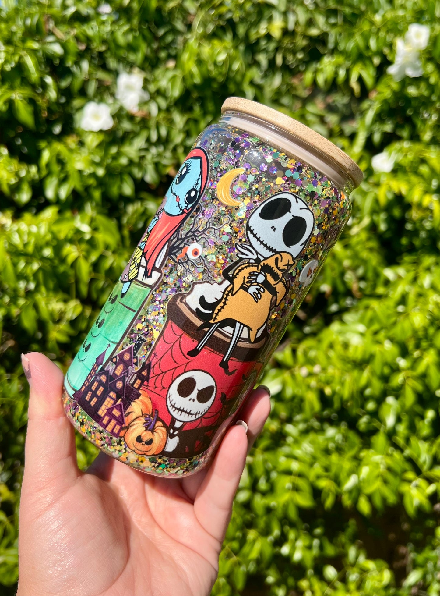 16 oz Glass Glow in the dark Snow Globe Tumbler