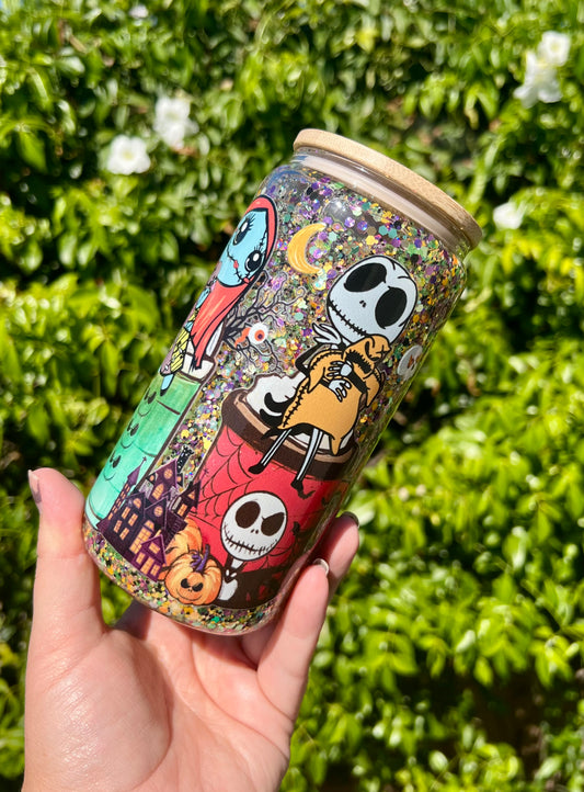 16 oz Glass Glow in the dark Snow Globe Tumbler