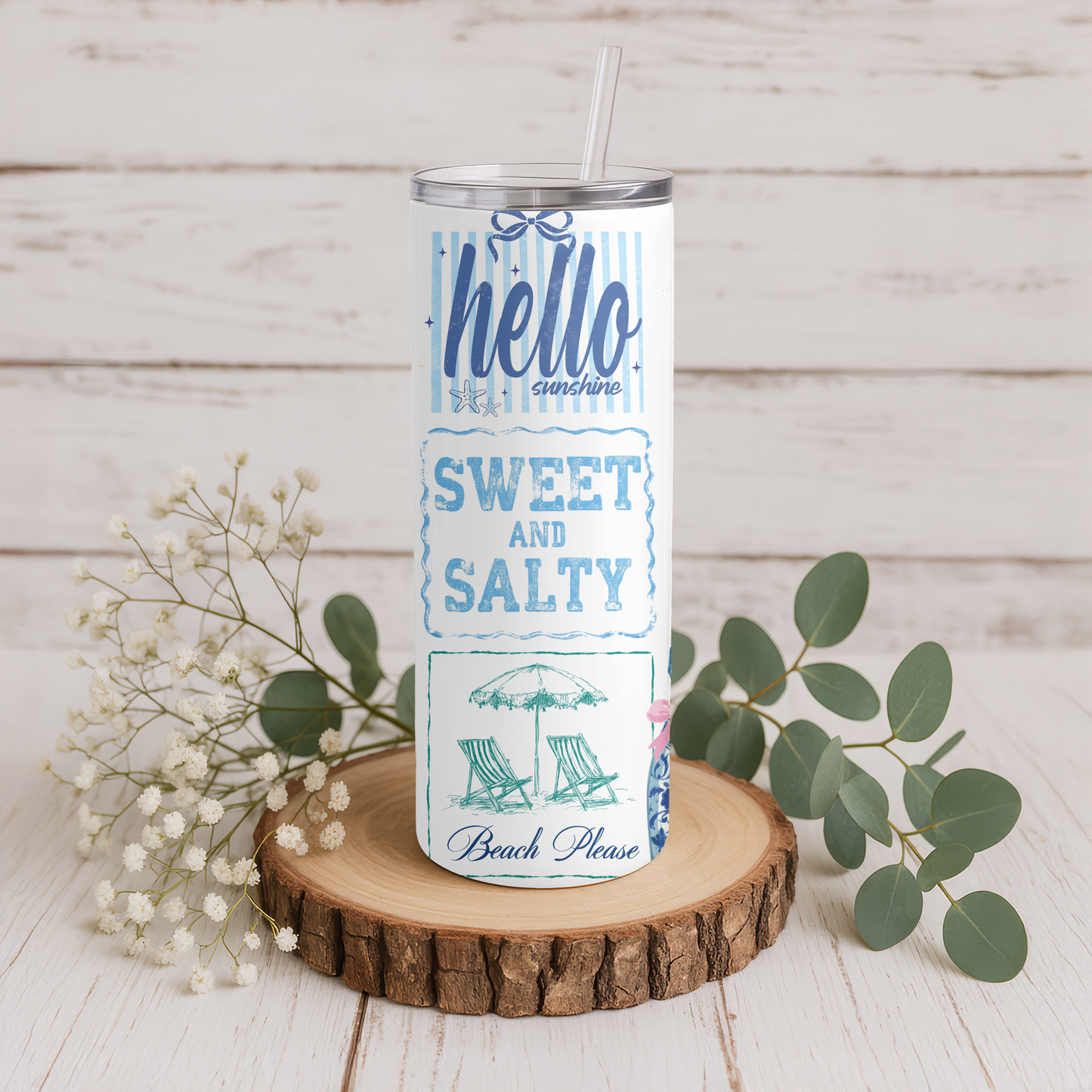 Costal Beach, Hello Sunshine 20 oz, Skinny Tumbler