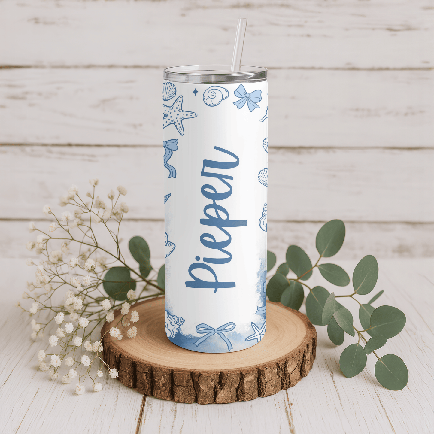 Personalized coastal Seashell , 20 oz Skinny Tumbler