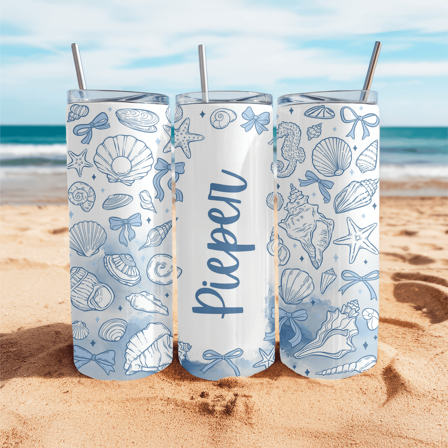 Personalized coastal Seashell , 20 oz Skinny Tumbler