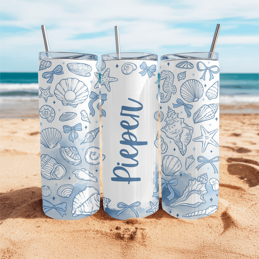 Personalized coastal Seashell , 20 oz Skinny Tumbler