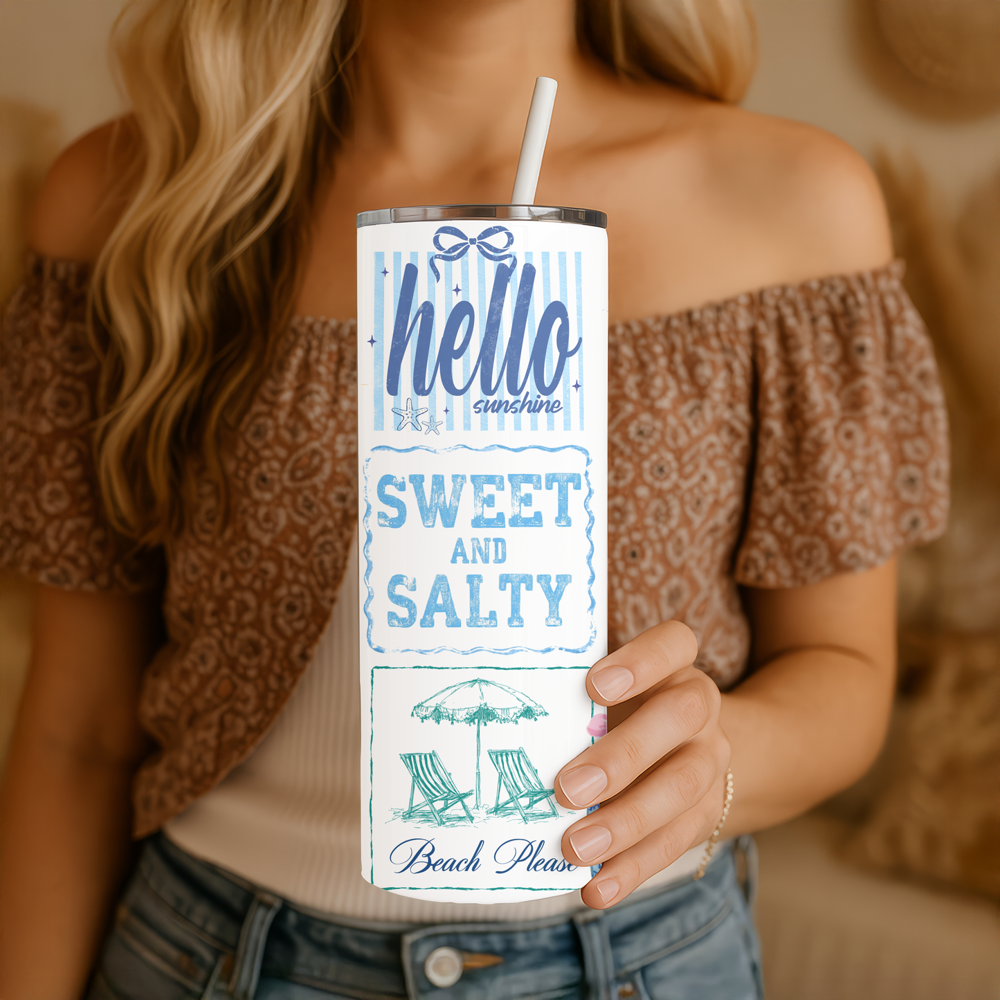 Costal Beach, Hello Sunshine 20 oz, Skinny Tumbler