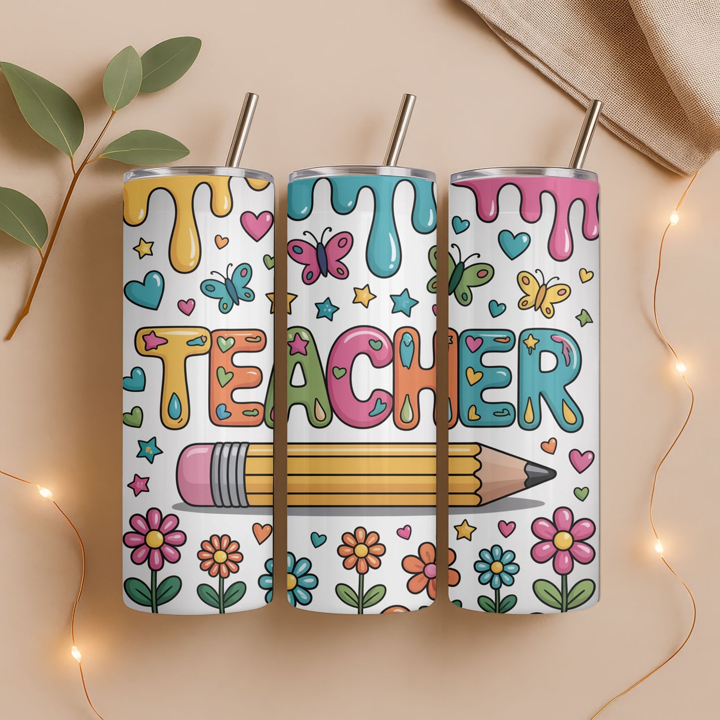 Floral Teacher 20 oz. Skinny Tumbler