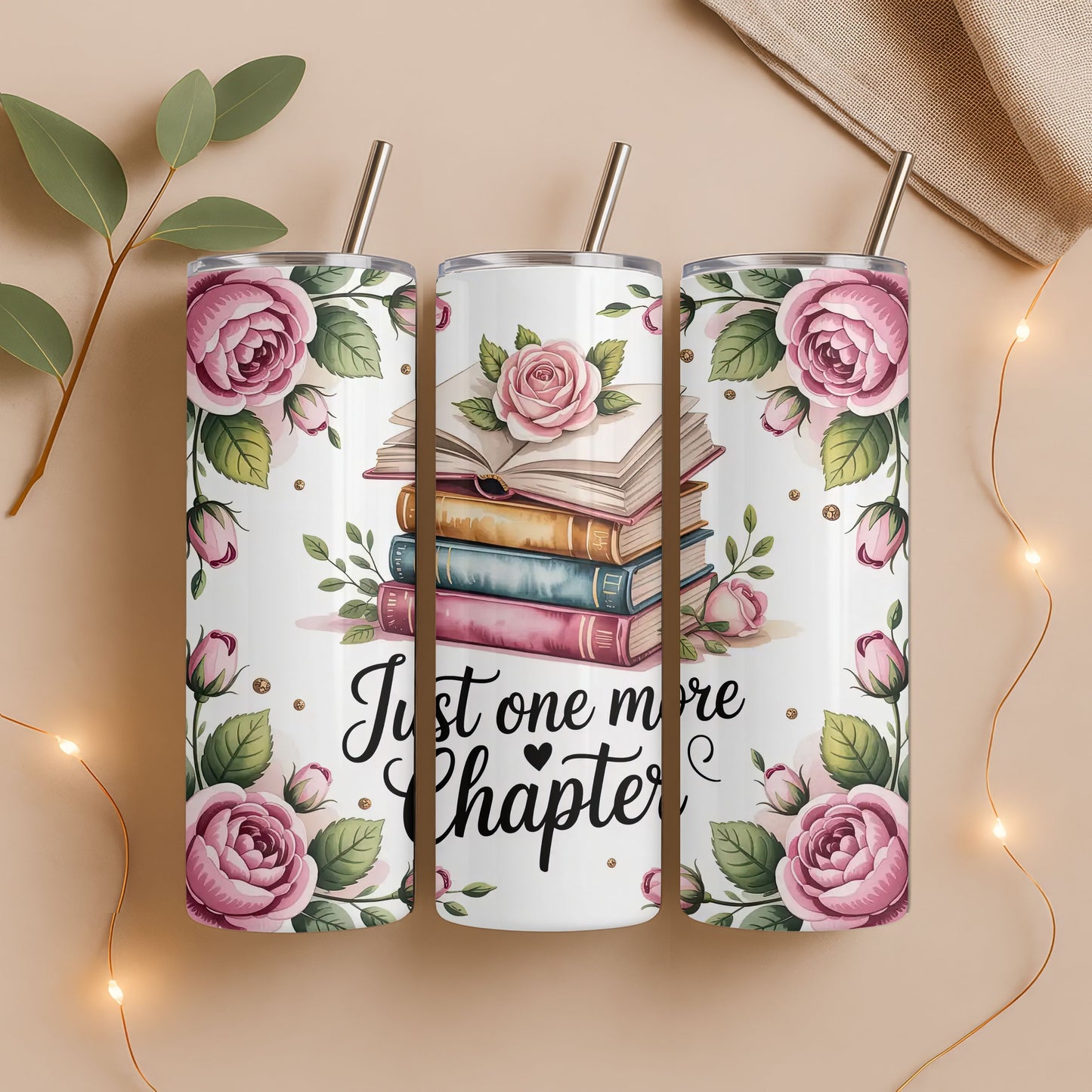 Just One More Chapter Book Lovers  20 oz. Skinny Tumbler
