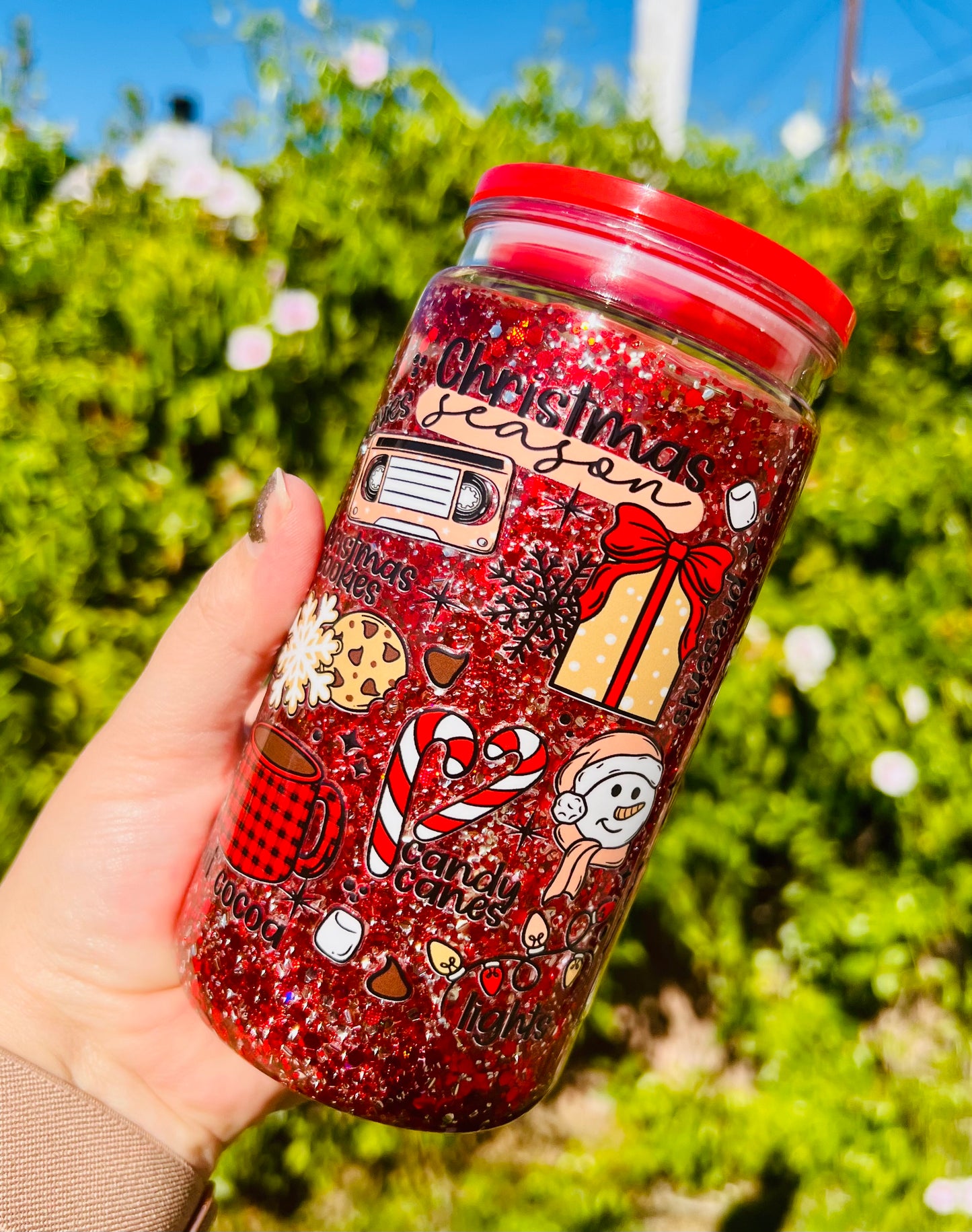 16 oz Acrylic Snow Globe Christmas Season Glitter Tumbler
