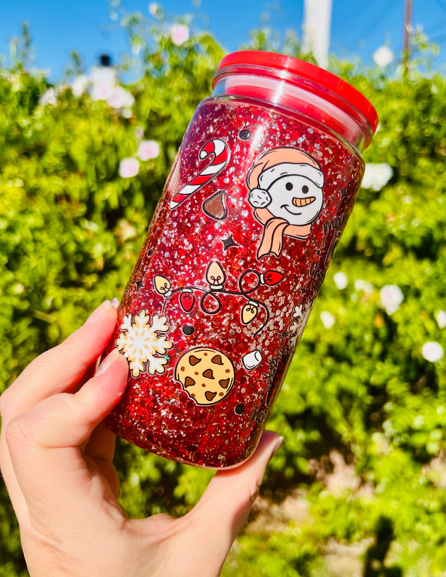 16 oz Acrylic Snow Globe Christmas Season Glitter Tumbler