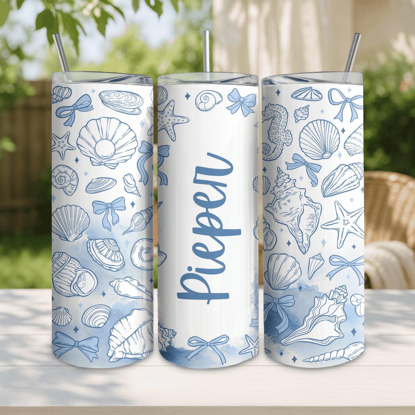 Personalized coastal Seashell , 20 oz Skinny Tumbler