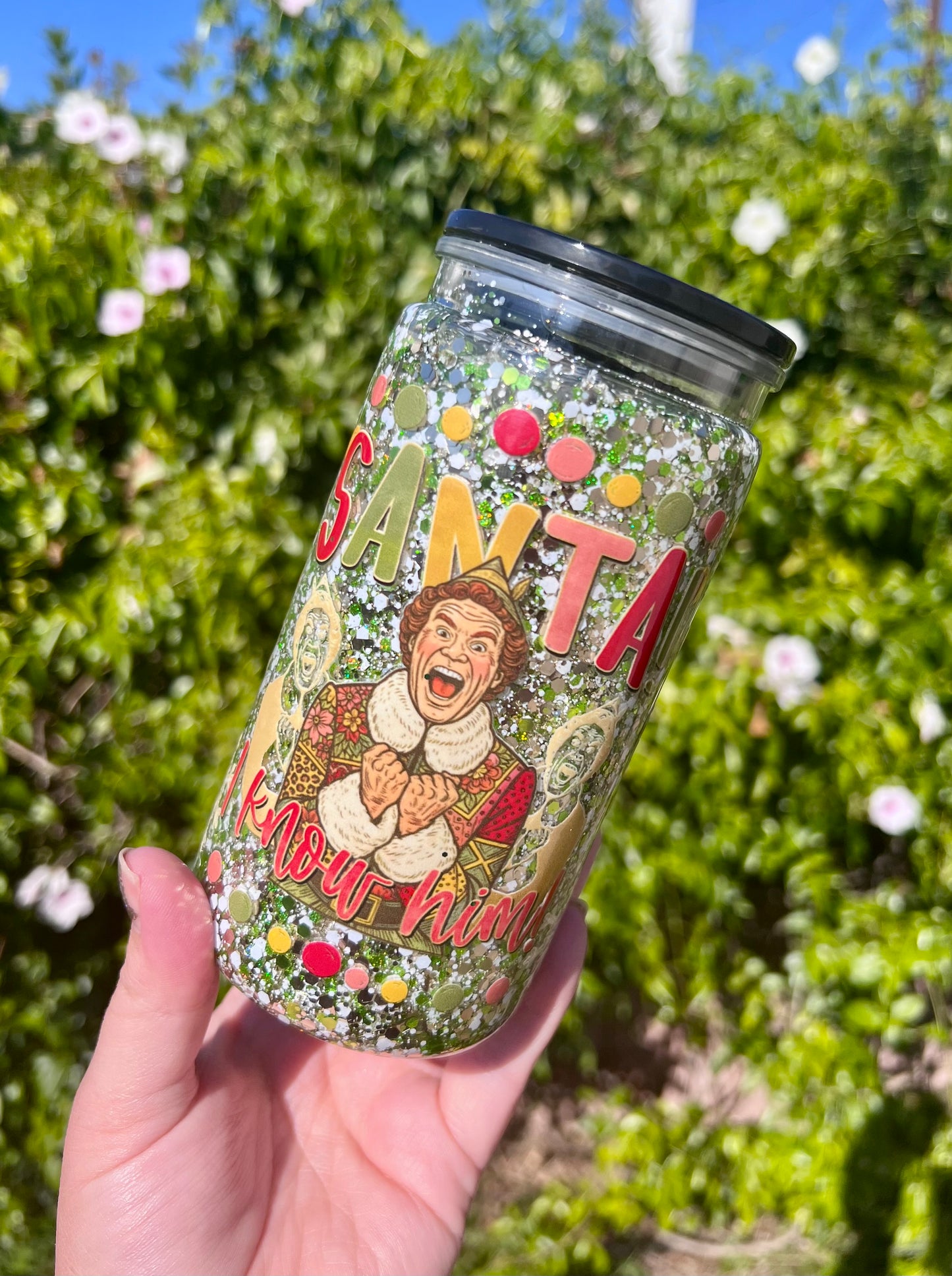 16 oz Acrylic Snow Globe "Santa" Holiday Glitter Tumbler