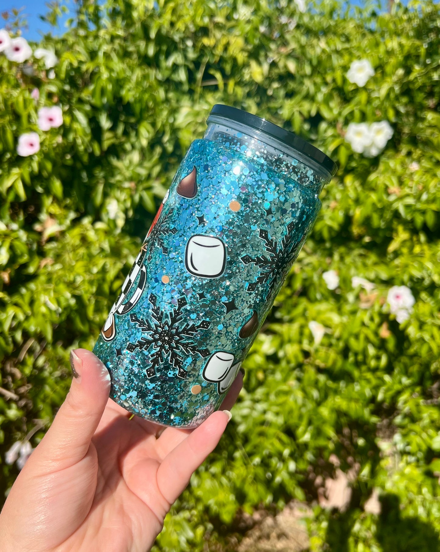 16 oz Acrylic Snow Globe Tumbler Cute Snowman