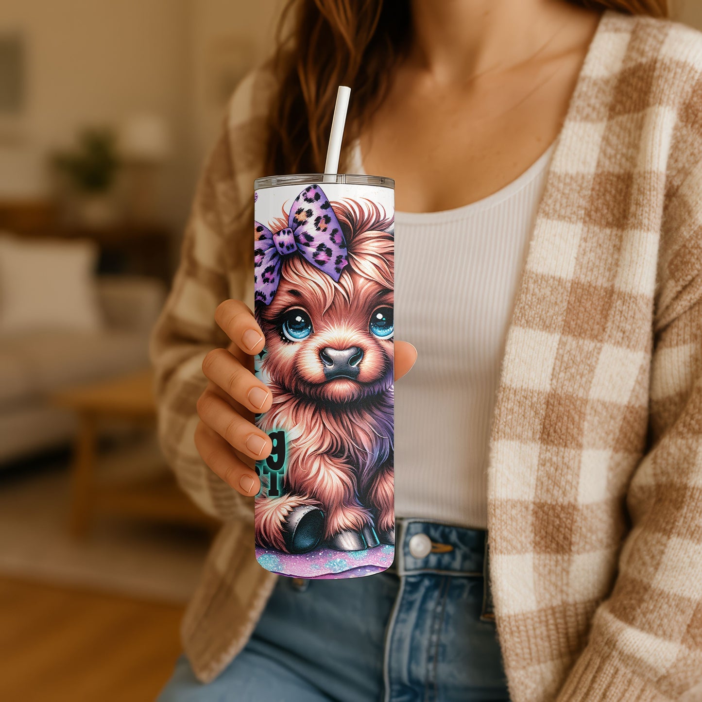 Bit of a Mess Highland Cow 20 oz. Skinny Tumbler