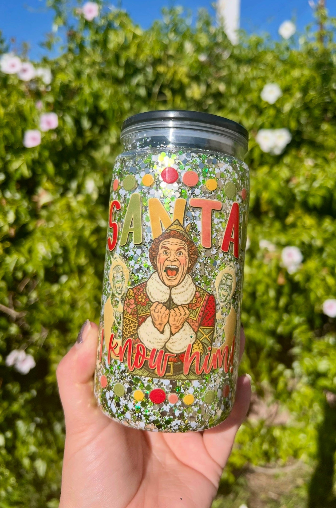 16 oz Acrylic Snow Globe "Santa" Holiday Glitter Tumbler