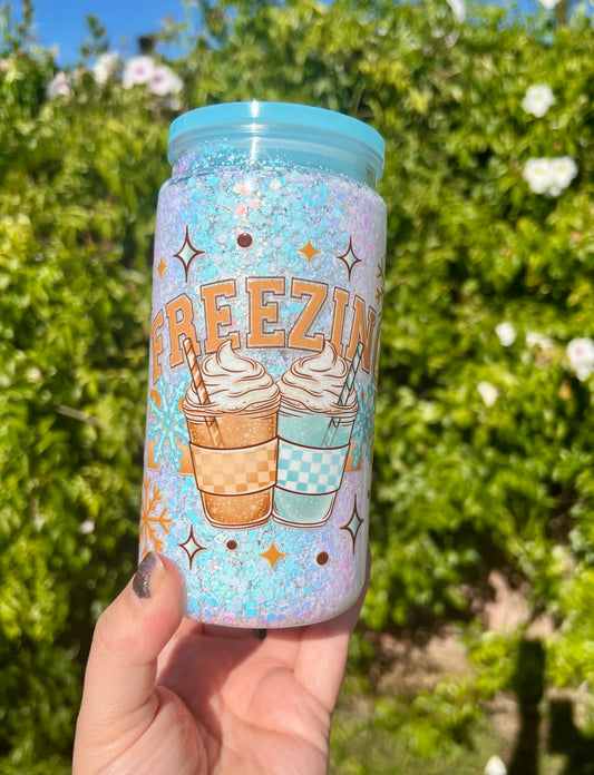 16 oz Acrylic Snow Globe FREEZING beverages Snowflake Tumbler