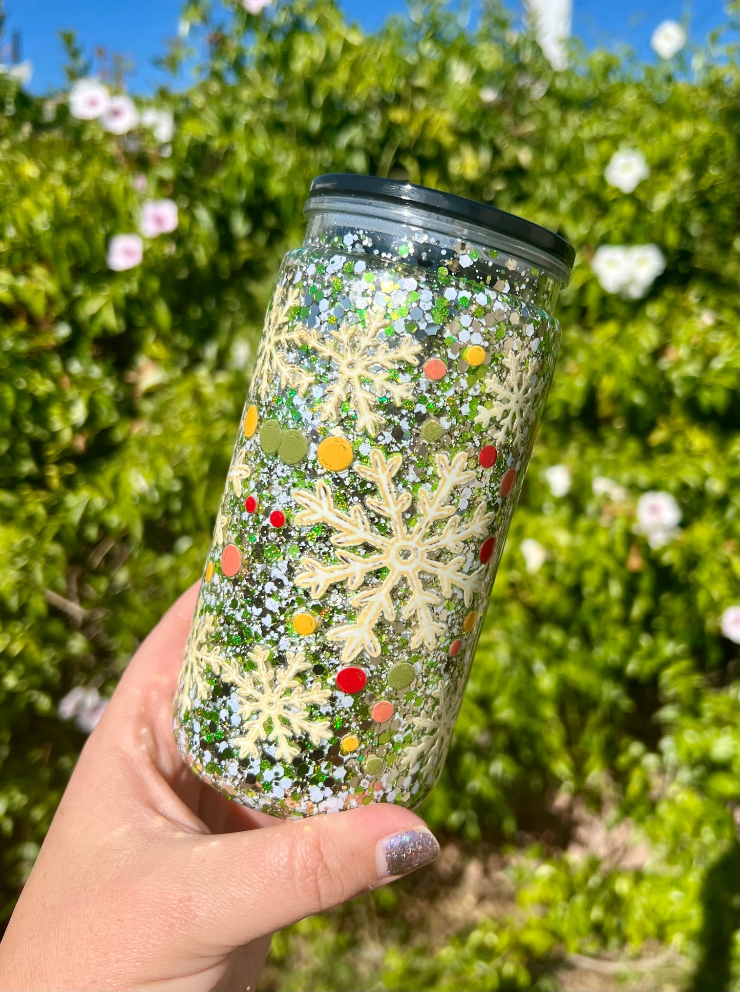 16 oz Acrylic Snow Globe "Santa" Holiday Glitter Tumbler