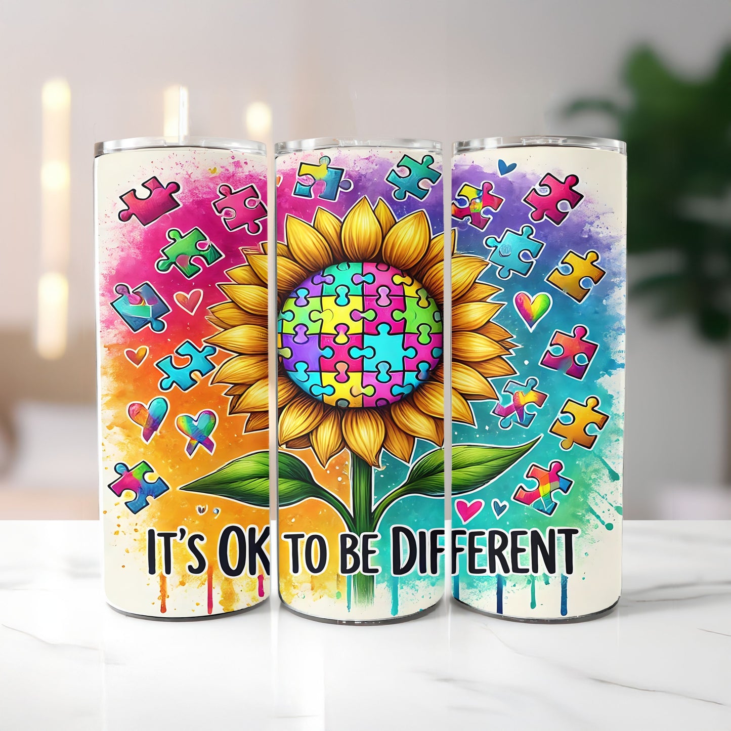Sunflower Autism Awareness 20 oz. Skinny Tumbler