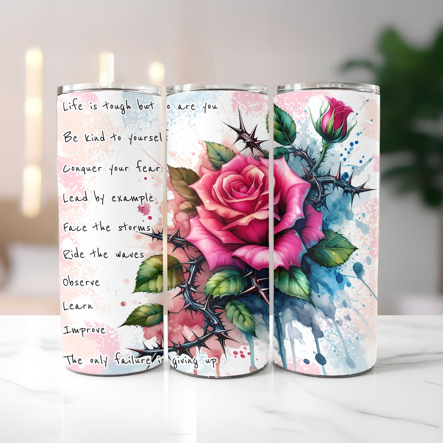 Motivational Rose Thorn 20 oz. Skinny Tumbler