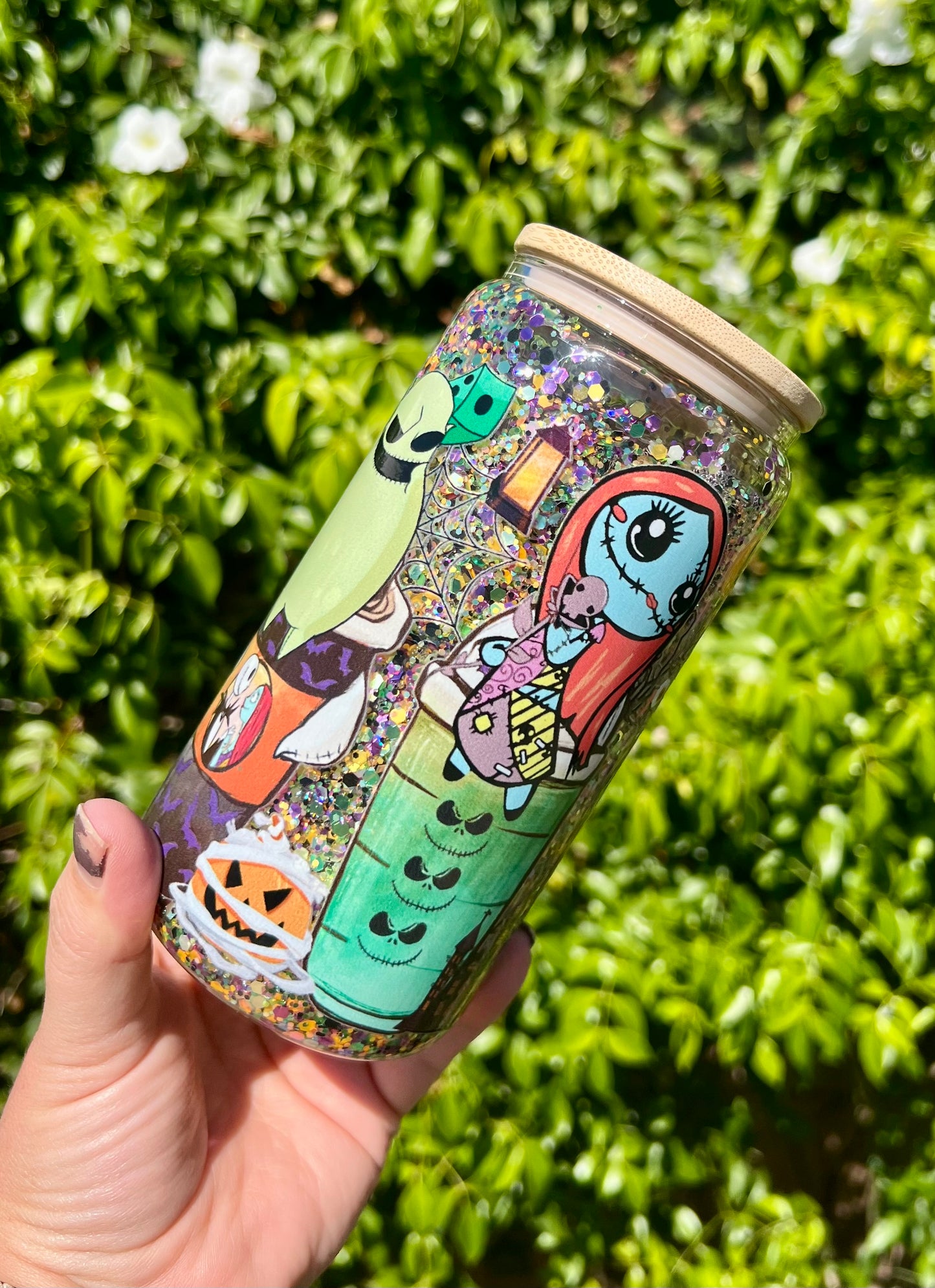 16 oz Glass Glow in the dark Snow Globe Tumbler