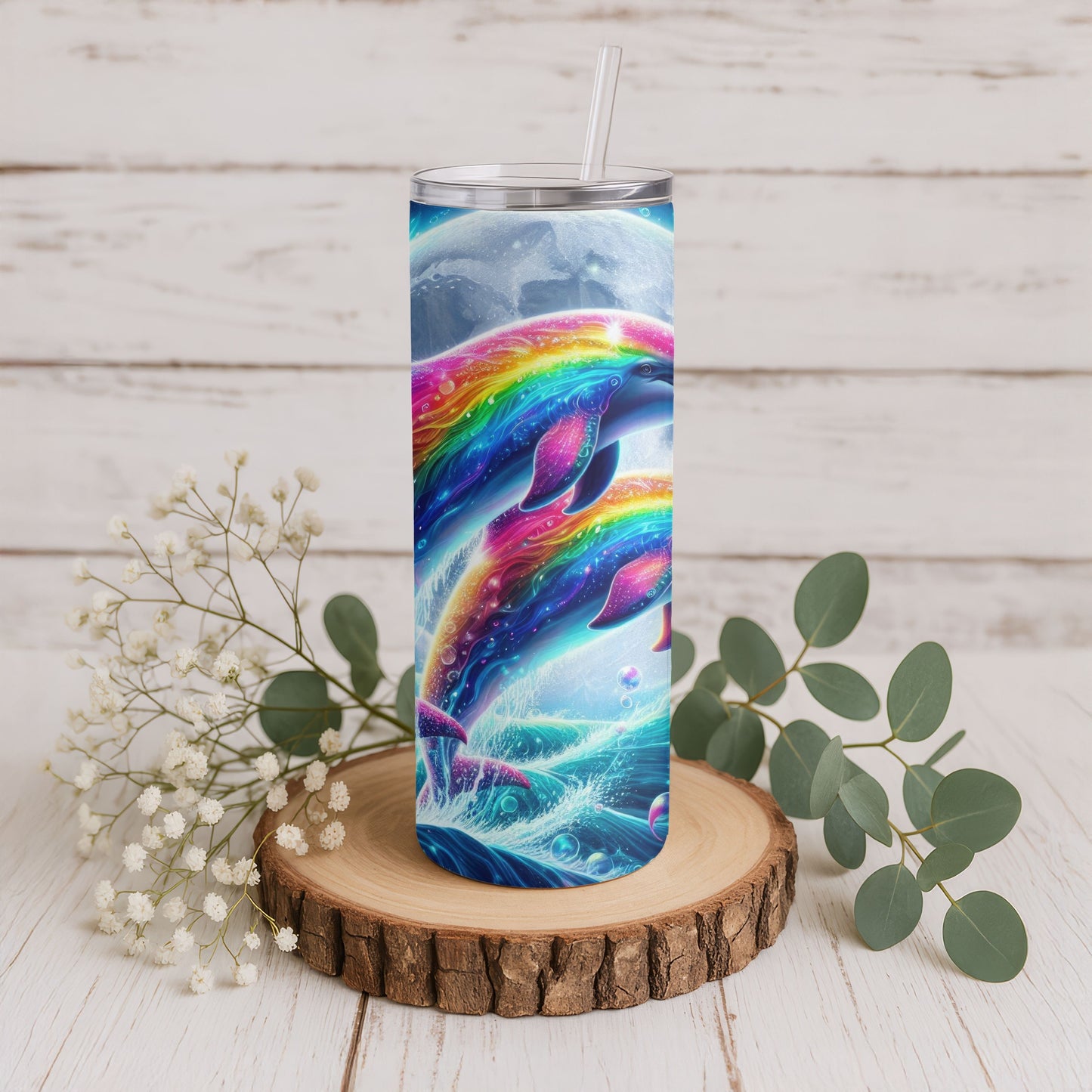 Dolphin Rainbow Moon 20 oz. Skinny Tumbler
