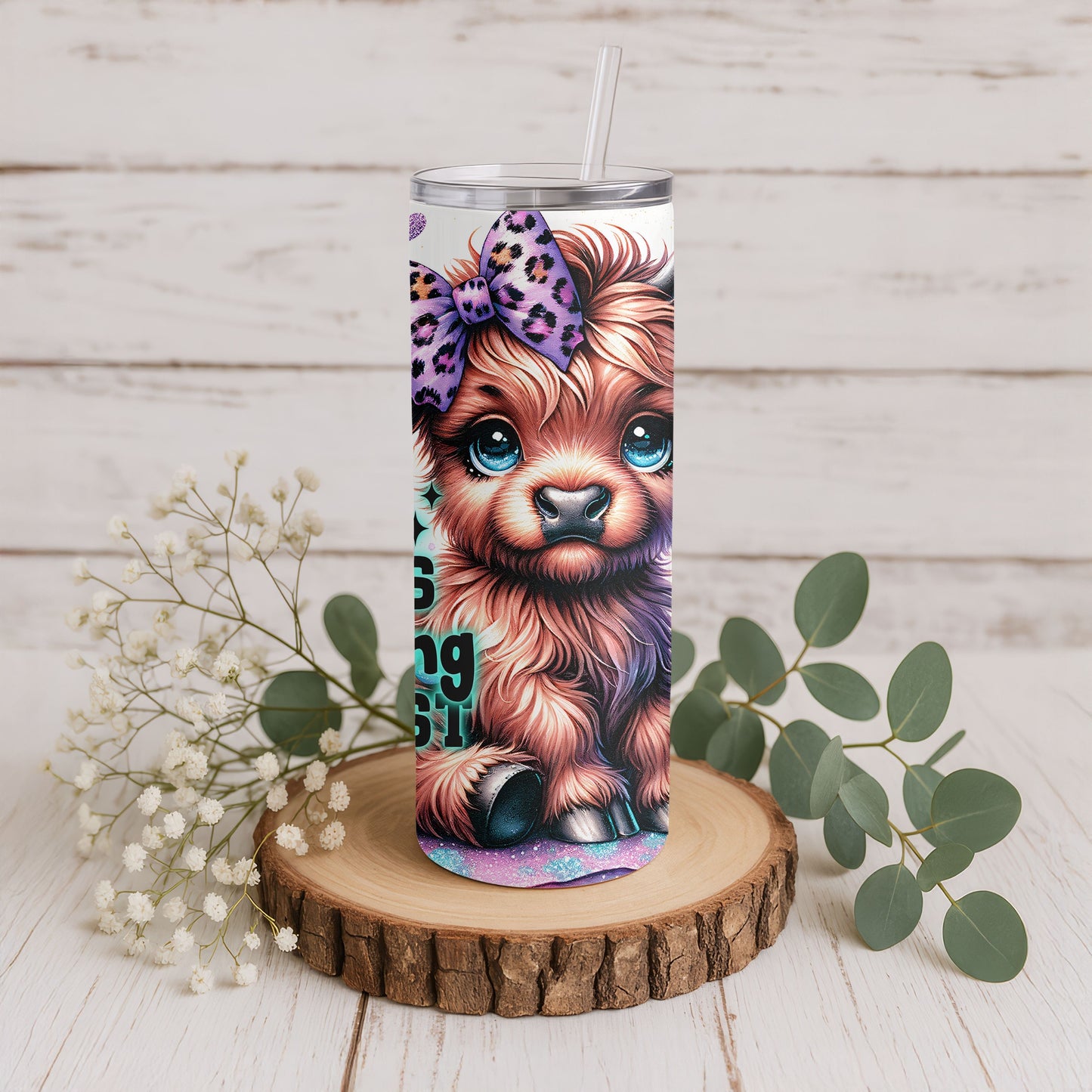 Bit of a Mess Highland Cow 20 oz. Skinny Tumbler