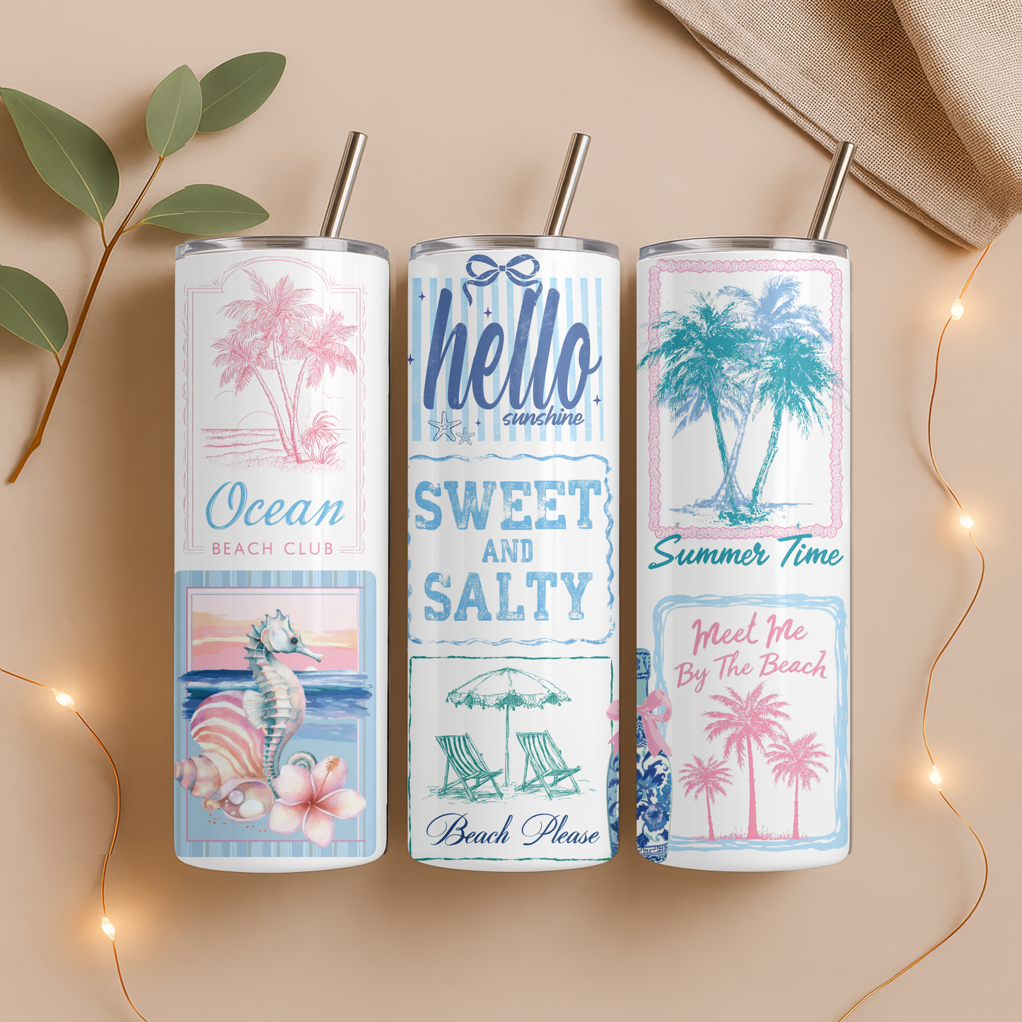 Costal Beach, Hello Sunshine 20 oz, Skinny Tumbler