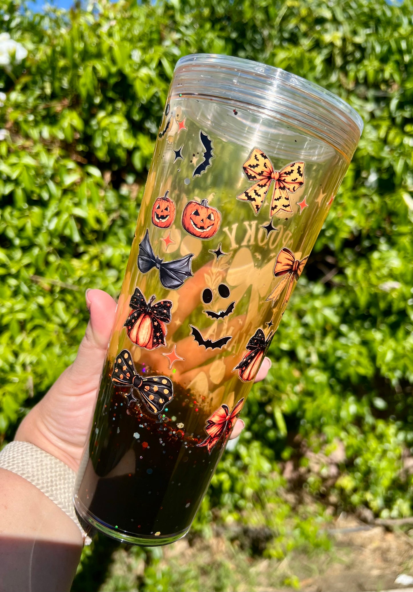 24 oz Acrylic Lava Snow Globe Spooky Mama Tumbler