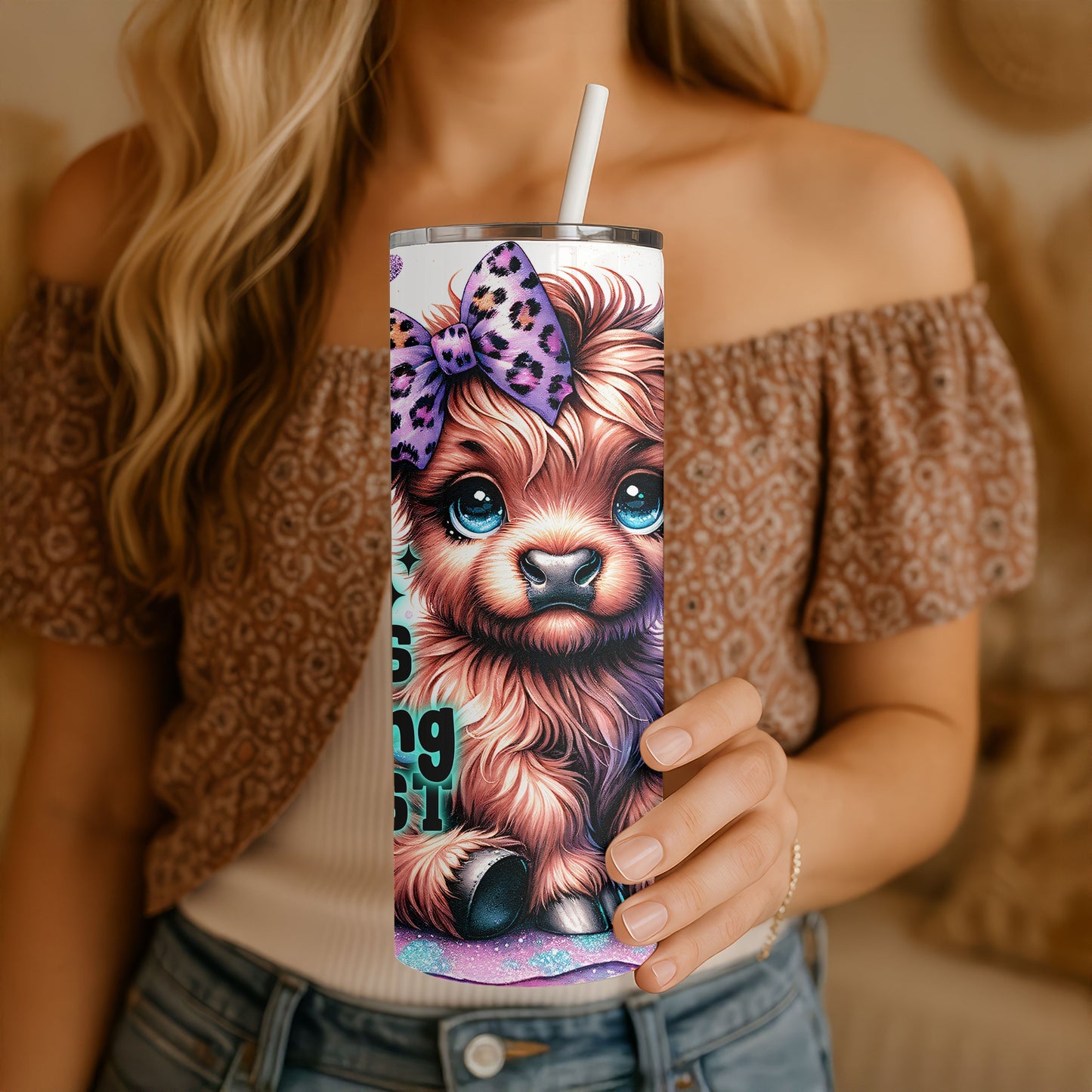 Bit of a Mess Highland Cow 20 oz. Skinny Tumbler