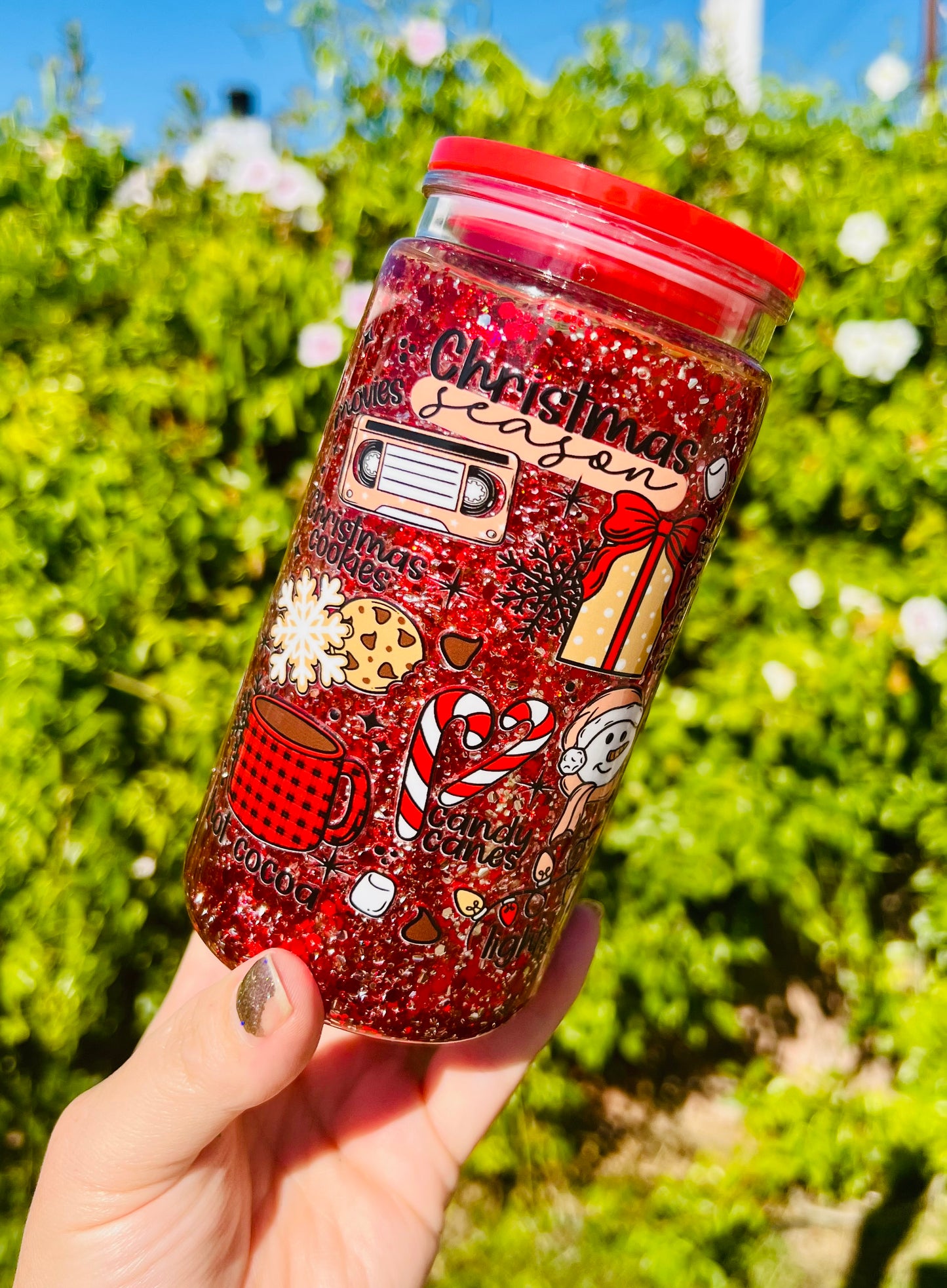16 oz Acrylic Snow Globe Christmas Season Glitter Tumbler