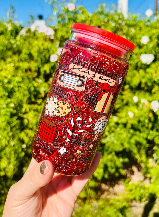 16 oz Acrylic Snow Globe Christmas Season Glitter Tumbler