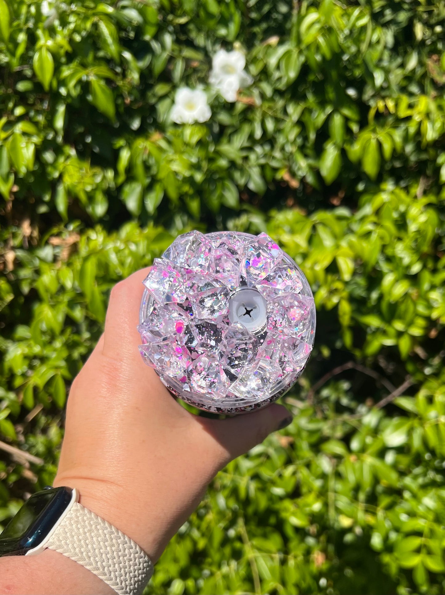 20 oz Acrylic Snow Globe Skull Cherries Glitter Tumbler