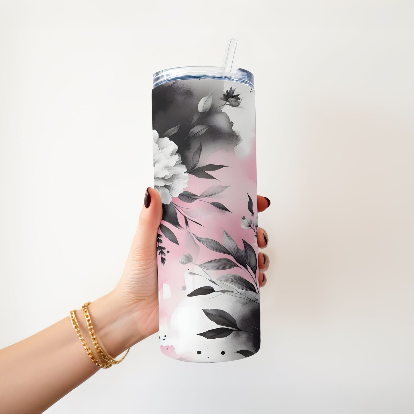 Pink and Black Floral 20 oz. Skinny Tumbler